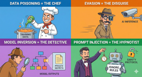 Image showing the AI Chef, Criminal, Detective, Hypnotist analogy